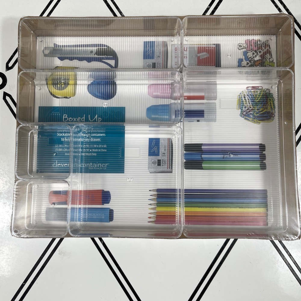 Stackable Drawer Organizer Clear Plastic Office Desk Supply Holder - Picture 2 of 7